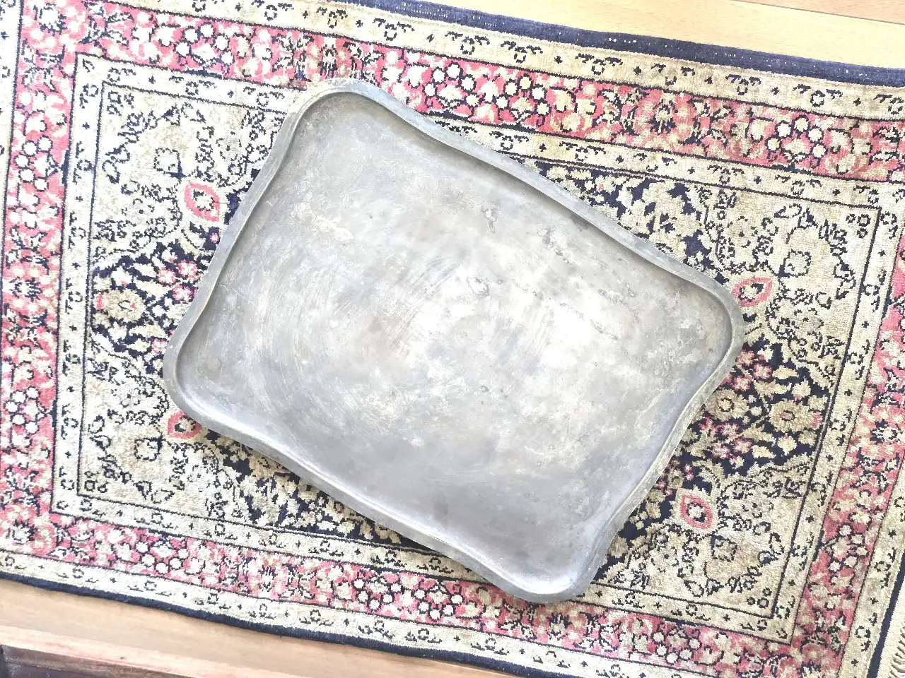 מגש נחושת רוסי מצופה, עתיק, חתום, 44X35 ס'
