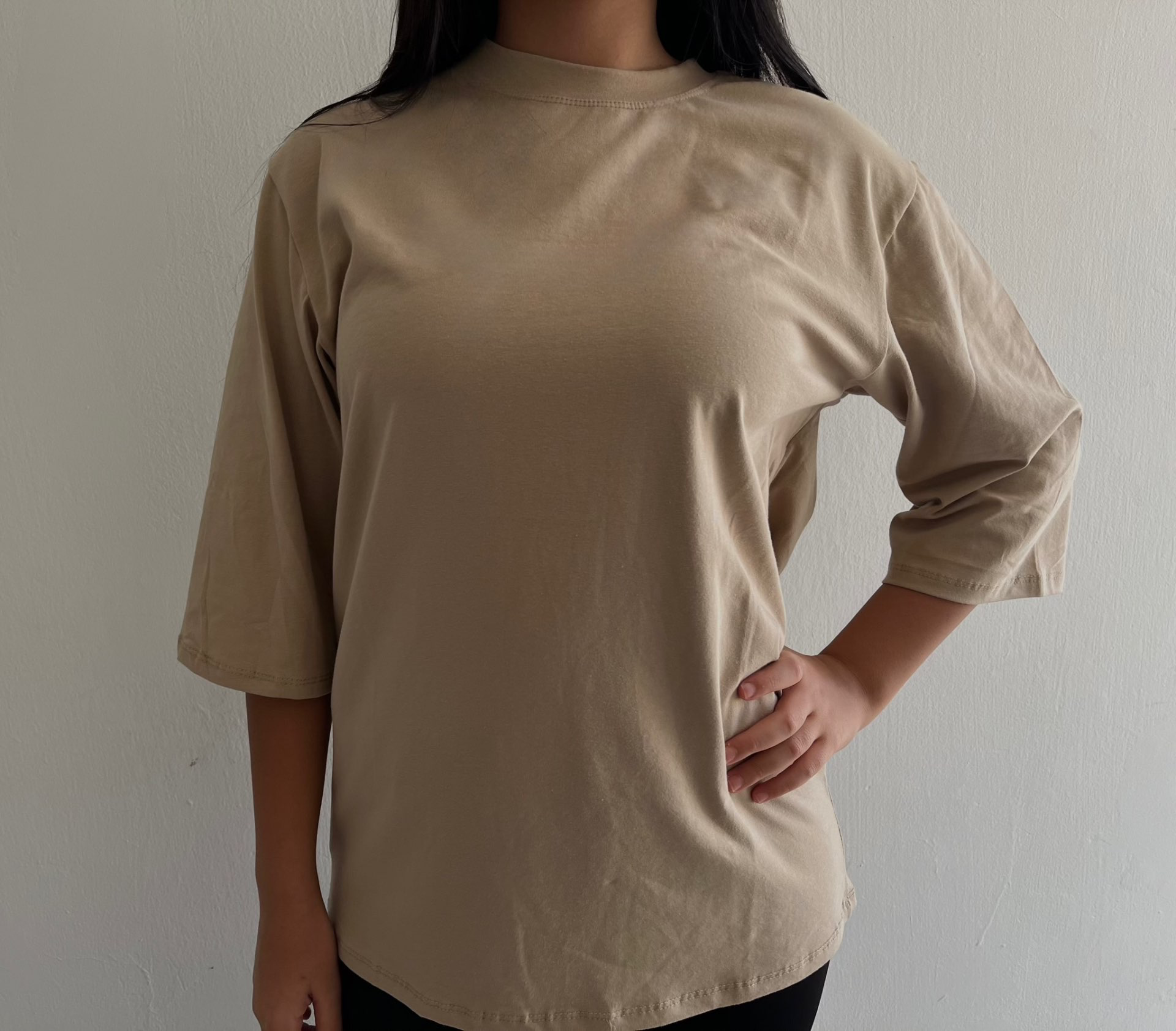 חולצה 3/4 גזרת אובר סייז בייסיק - חאקי