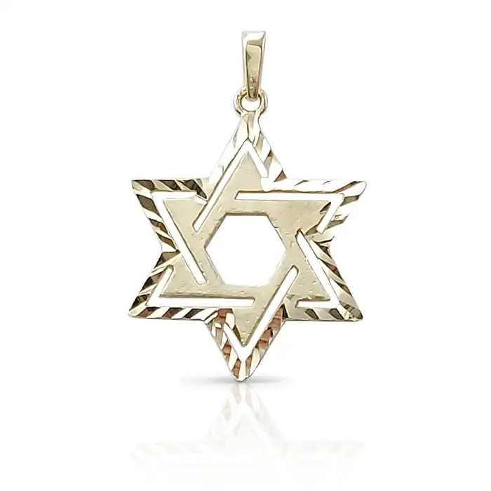 מגן דוד בחריטה מיוחדת – תליון יודאיקה מזהב 14K