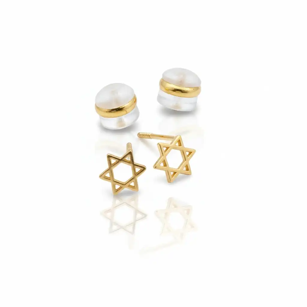 עגילים  צמודים מגן דויד זהב 14K