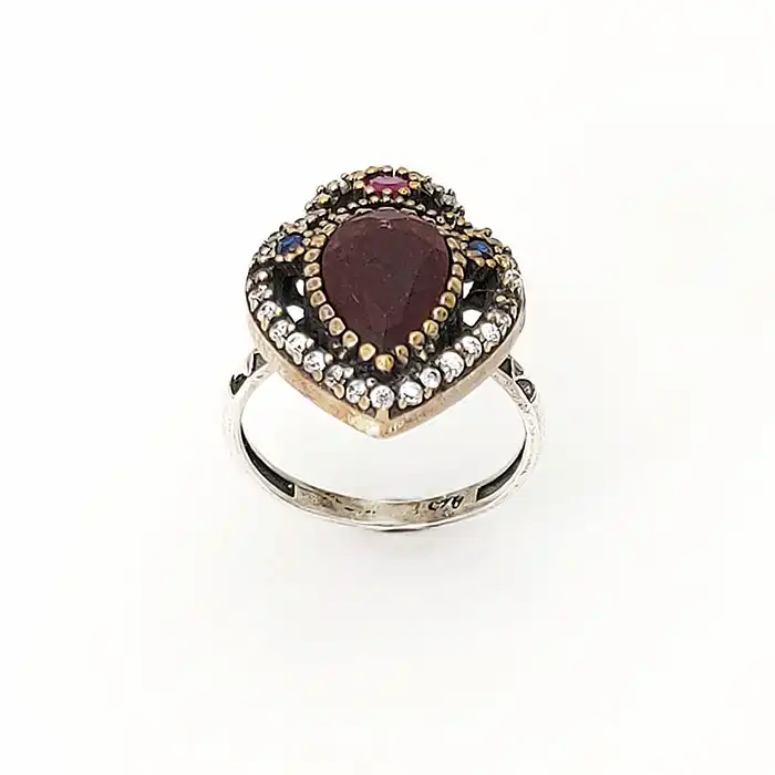 טבעת כסף 925 עבודת ידמשובצת באבנים טבעיות