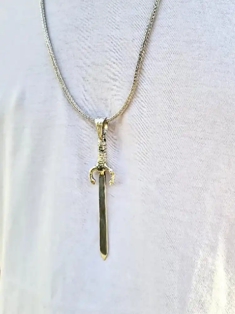 Silver sterling sword with a black diamond and its 60 cm necklace