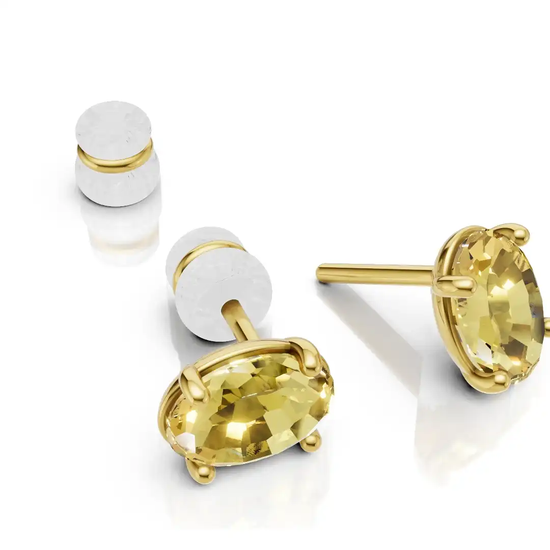 עגילים צמודים זהב 14K עם אבן ציטרין