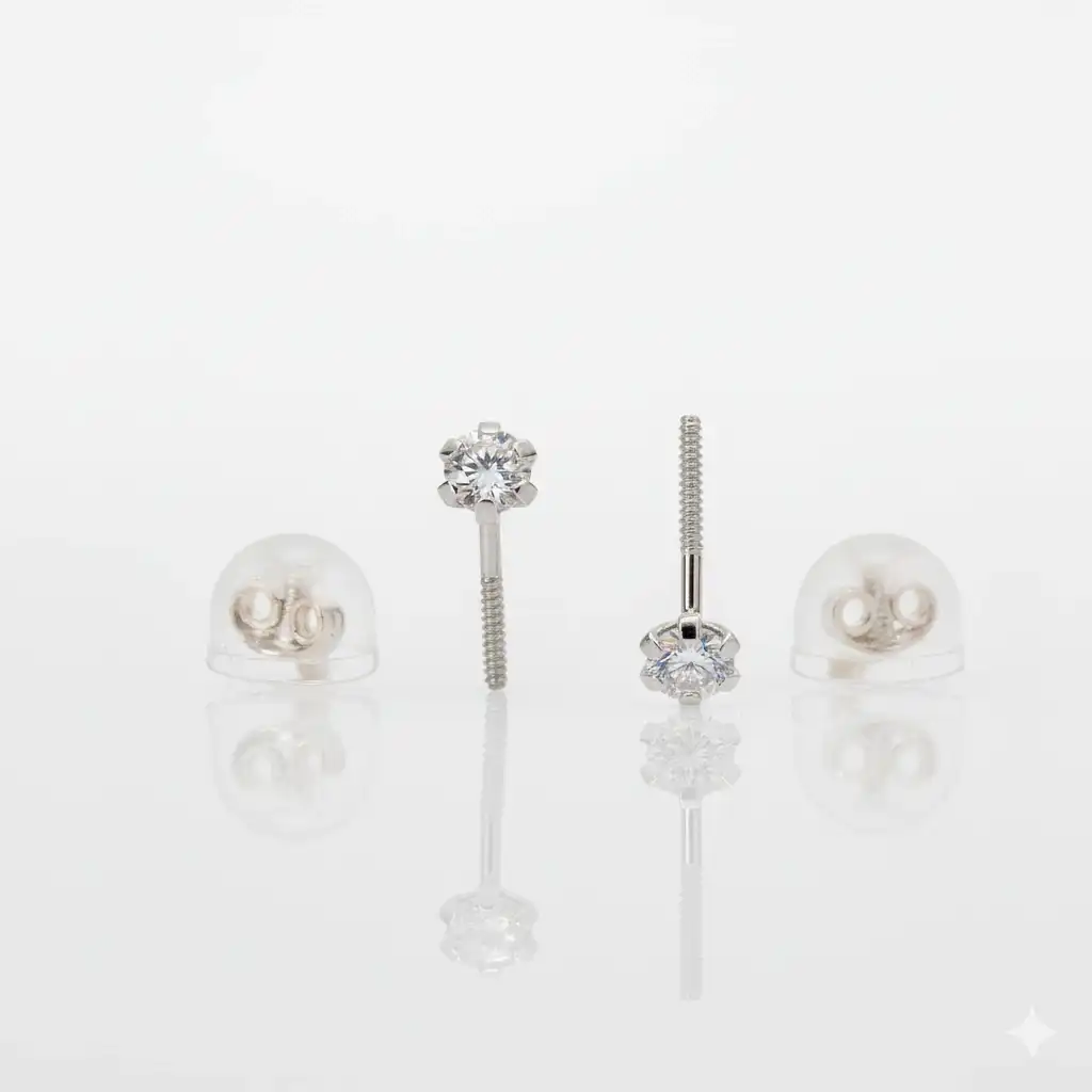 עגילים צמודים לנערה זהב 14K עם זירקוניה