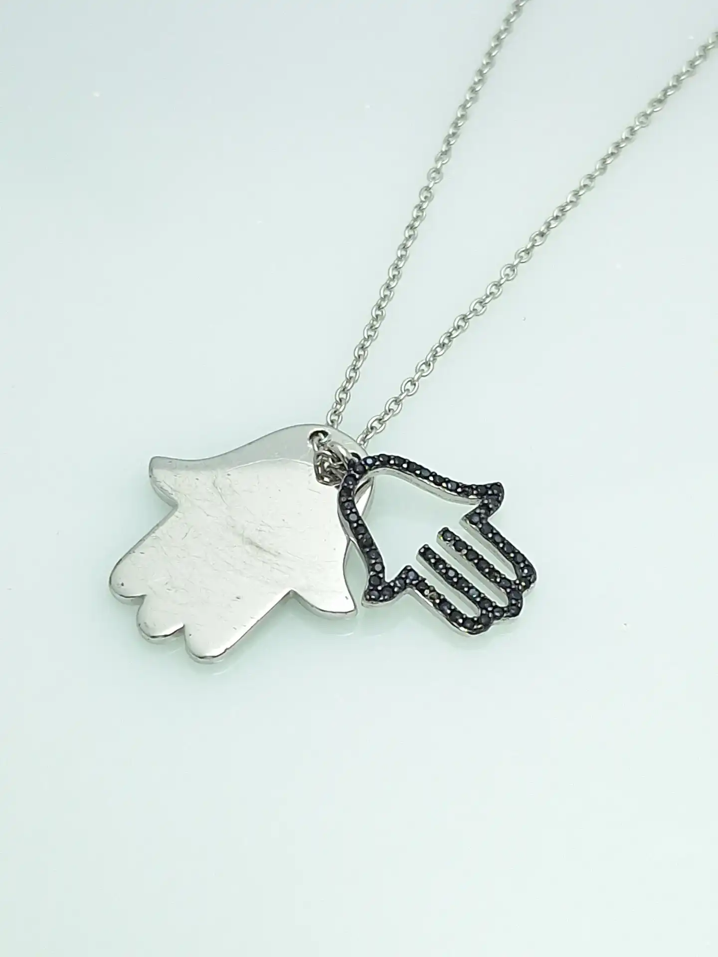 תליון חמסה כפולה יודאיקה כסף 925 כולל שרשרת