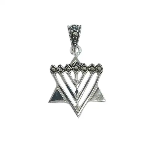 תליון מגן דויד  בצורה  מנורה משובץ כסף 925