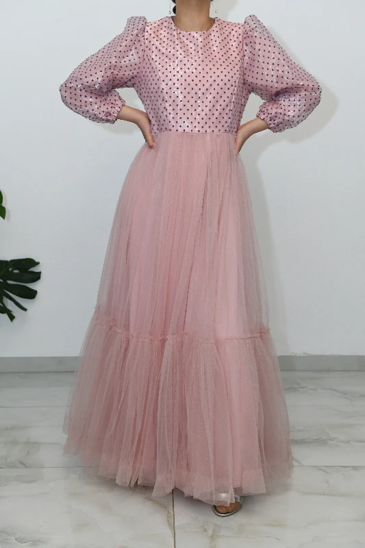 שמלת טול צנועה - ורוד