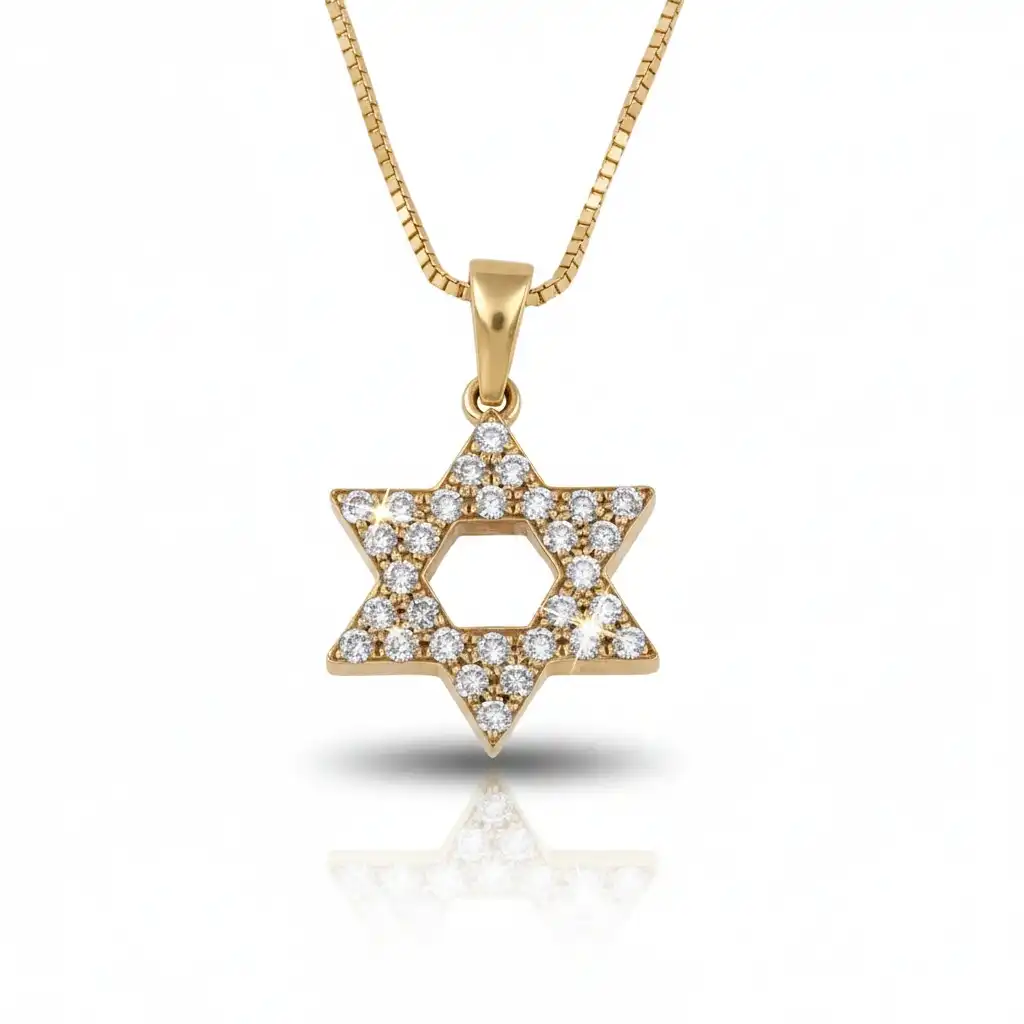 תליון מגן דוד משובץ ביהלומים 0.36FVS טביעיים ונקיים כולל שרשרת זהב 14K