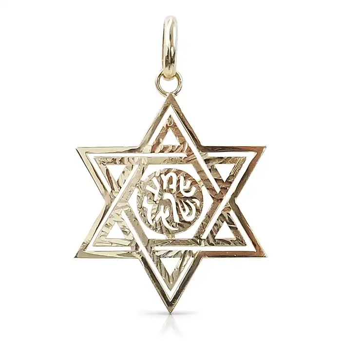 מגן דוד מזהב עם שמע ישראל 14K
