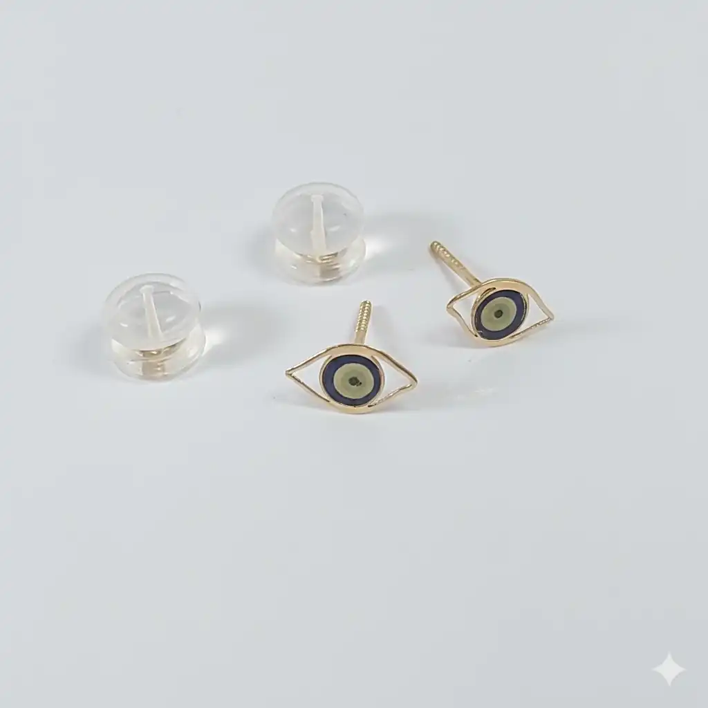 עגילים צמודים  נגד עין הרע זהב 14K