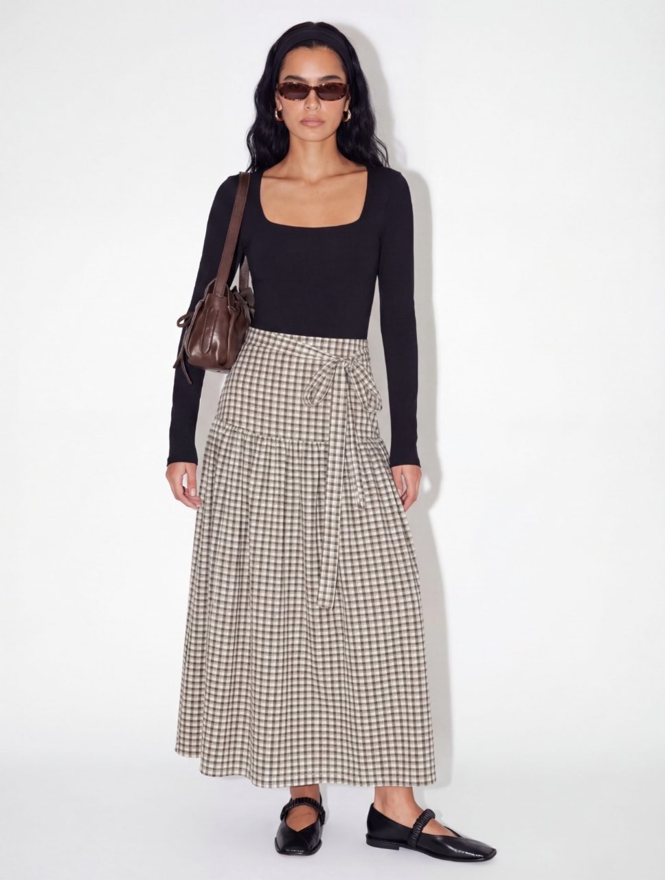 חצאית משבצות קשירה אפור בהיר