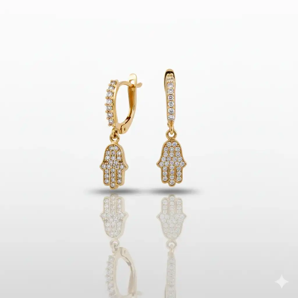 עגילי חמסה תלויים משובצים זהב 14K