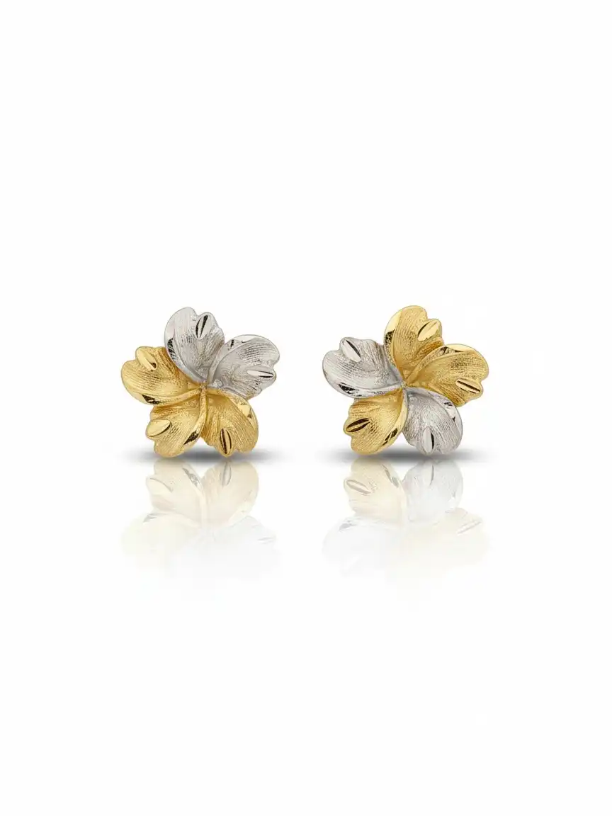 עגילים פרח צמודים 14K תוצרת איטליה