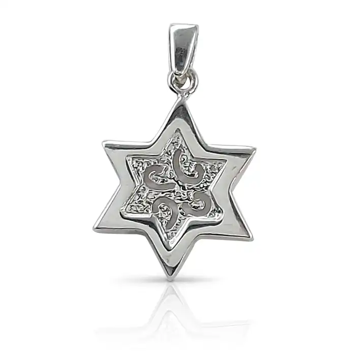 תליון מגן דוד מעוצב בשני מפלסים 14K