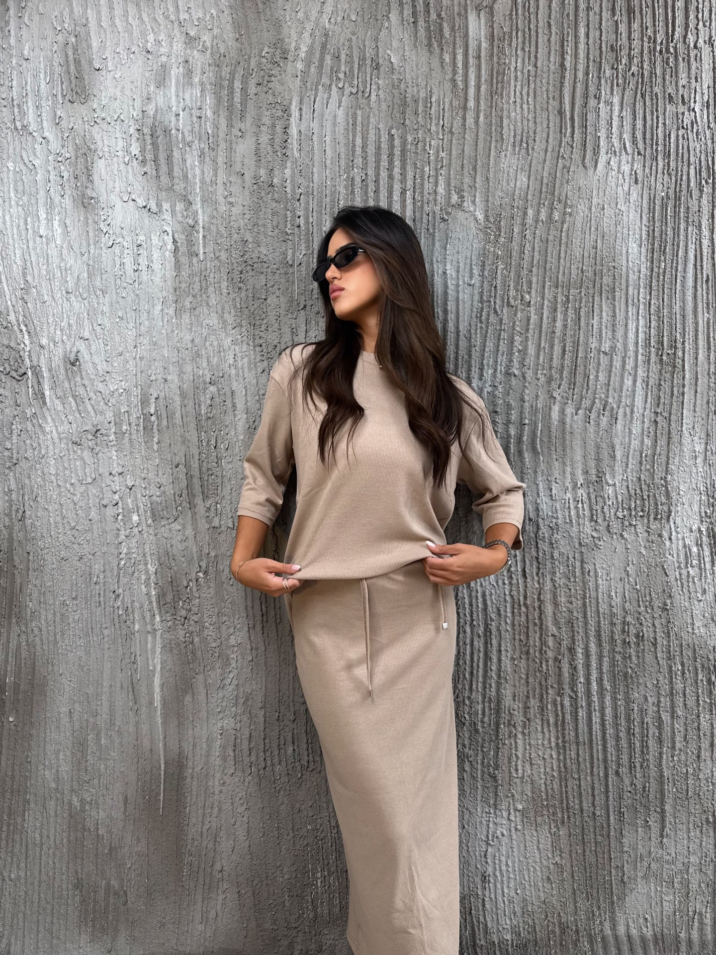 חליפת וופל קצר בז