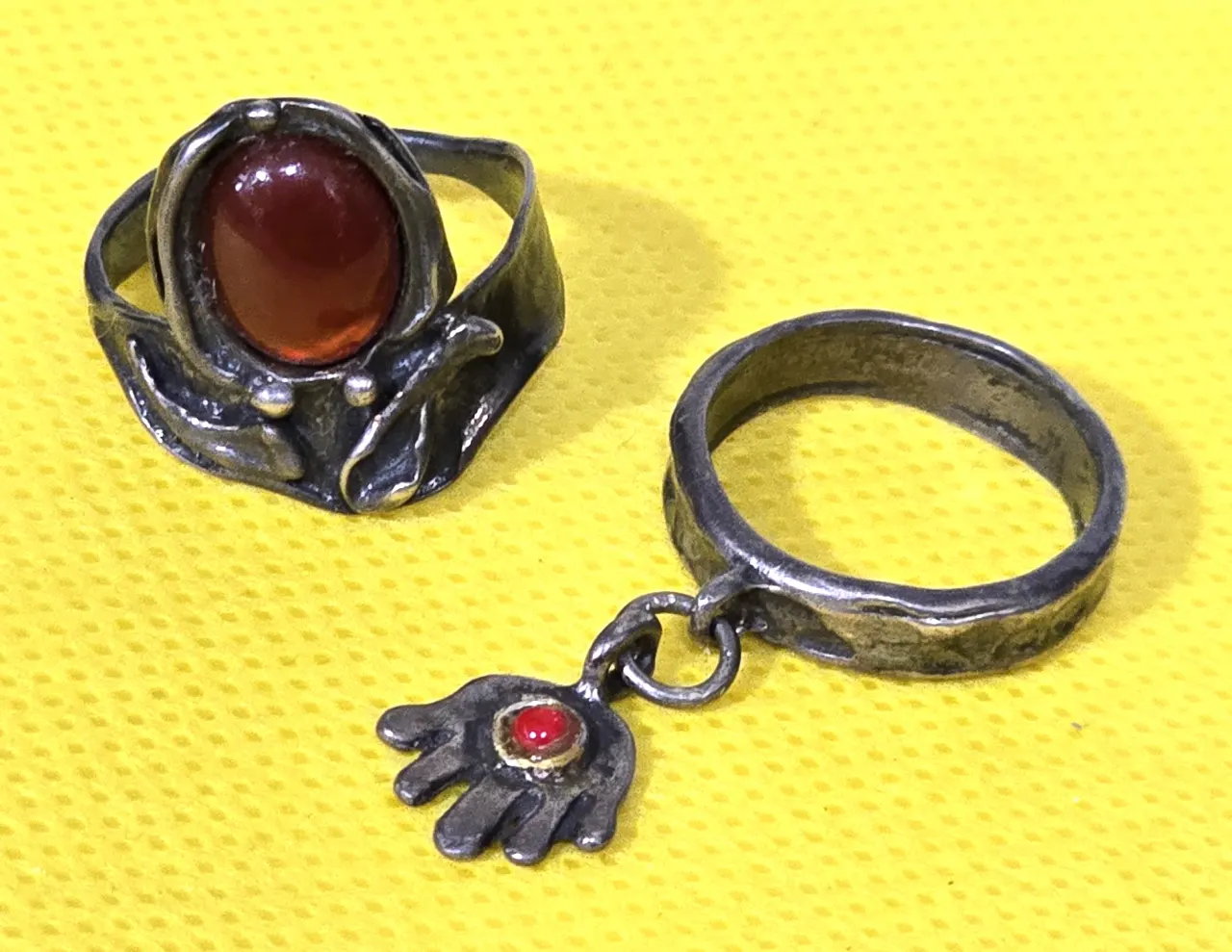 לוט של 2 טבעות כסף אם אבנים טבעיות מידה 5.5\6