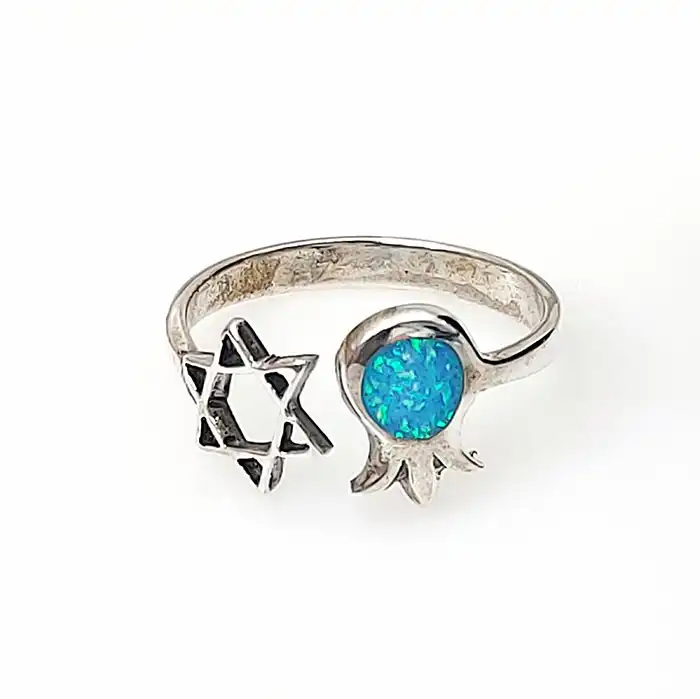 טבעת חמסה ורימון עם אבן אופל לאישה