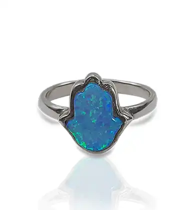 טבעת חמסה עם אבן אופל כסף 925