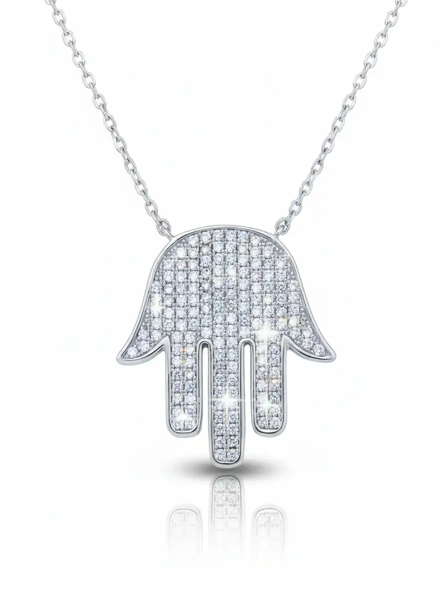 חמסה משובצת בזירקוניה כולל שרשרת