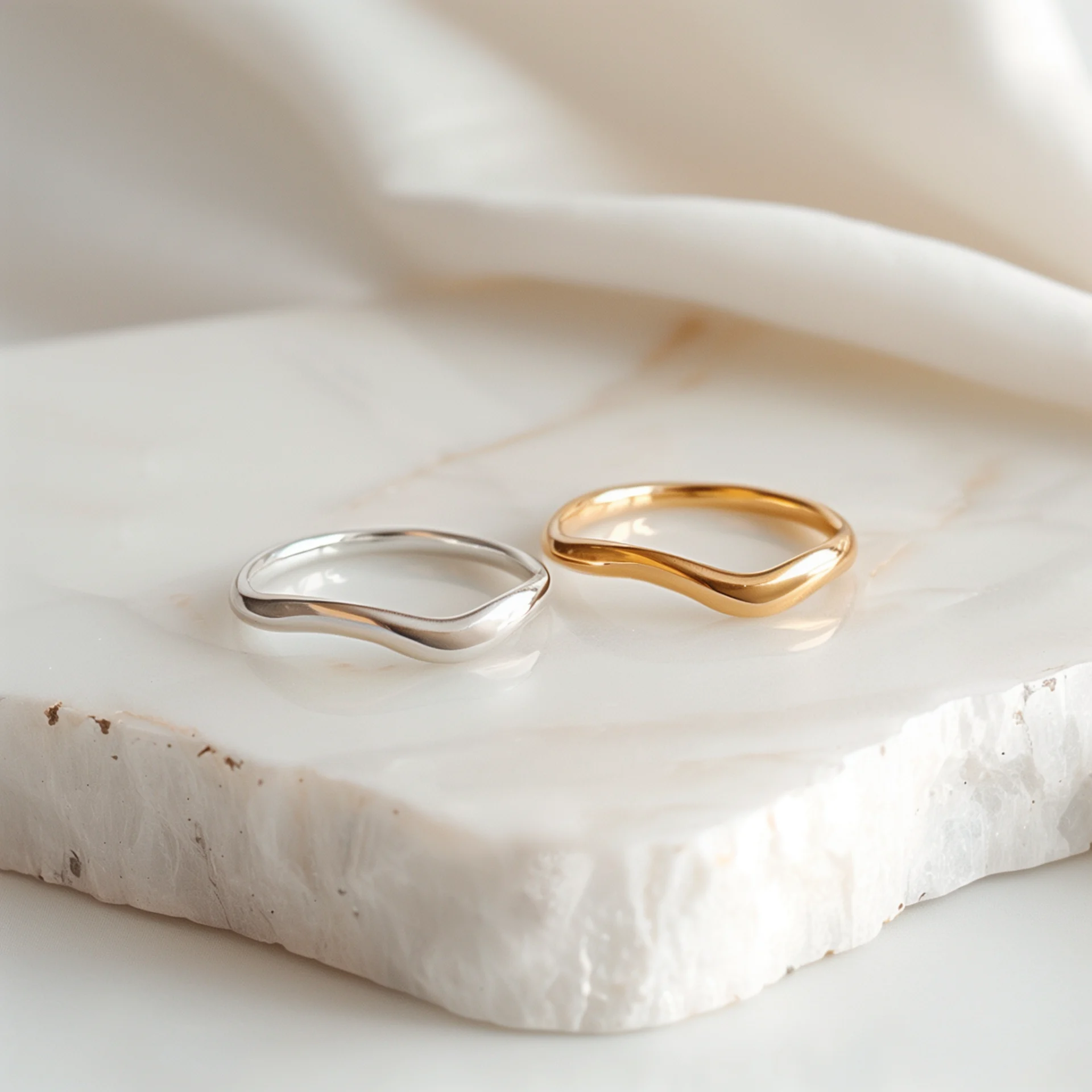 טבעת גלים – זהב או כסף בעיצוב מינימליסטי