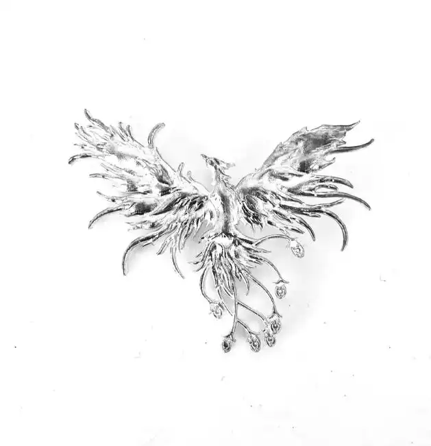 Silver Phoenix Pendant with 8 Diamonds