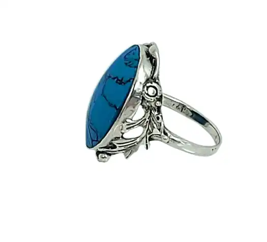 טבעת כסף 925 עבודת יד עם אבן טורקיז אמתית נגד עין רע