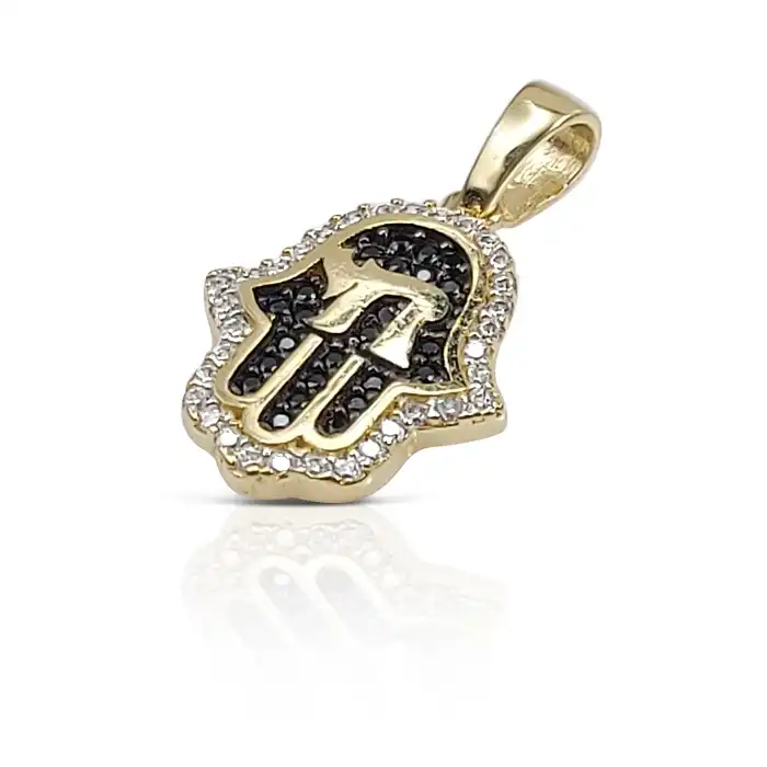 תליון חמסה עם כיתוב "חי" זהב 14K