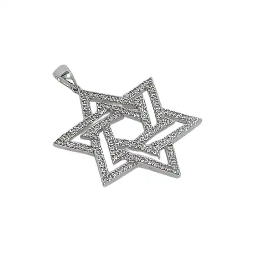 תליון מגן דויד גדול יודאיקה משובץ אבן זירקוניה כסף 925