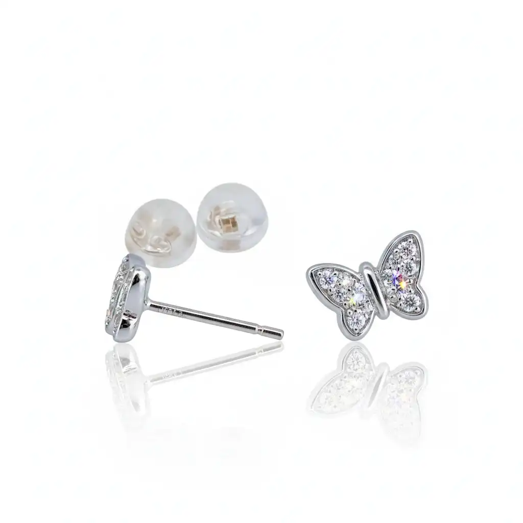 עגילים צמודים זהב לבן 14K