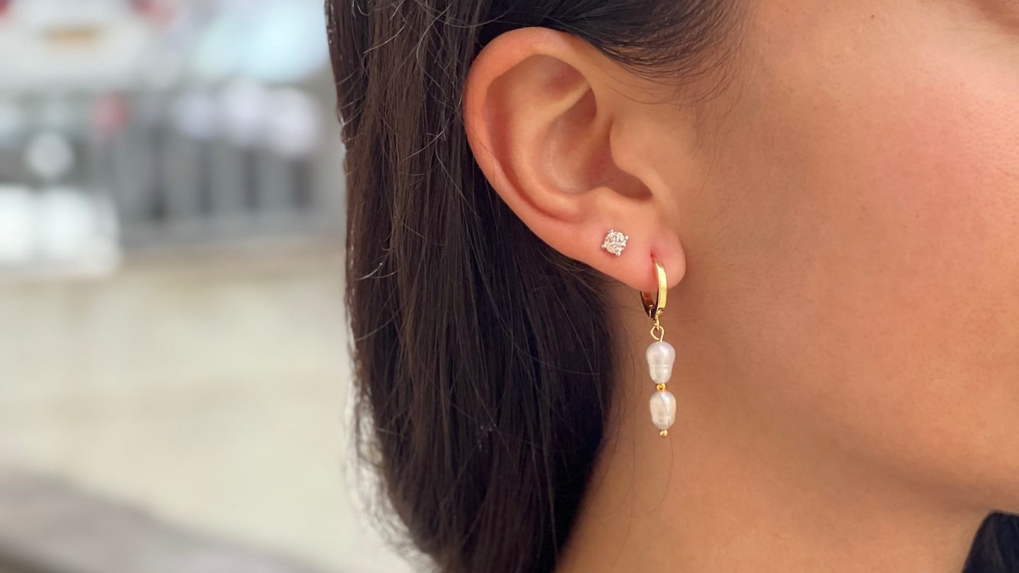 זוג עגילים שתי פנינים טבעיות - KORAL