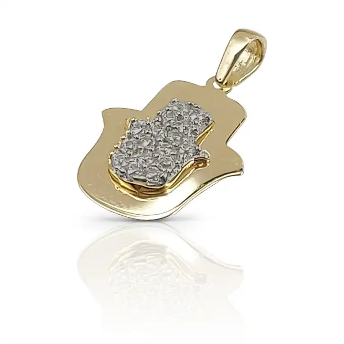 תליון חמסה בנוי בשתי קומות זהב 14K