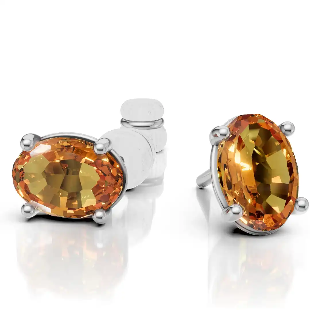 עגילים צמודים זהב 14K עם אבן גולדטופז