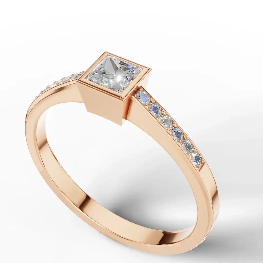 טבעת אירוסין יהלום פרינסס שיבוץ כוס.