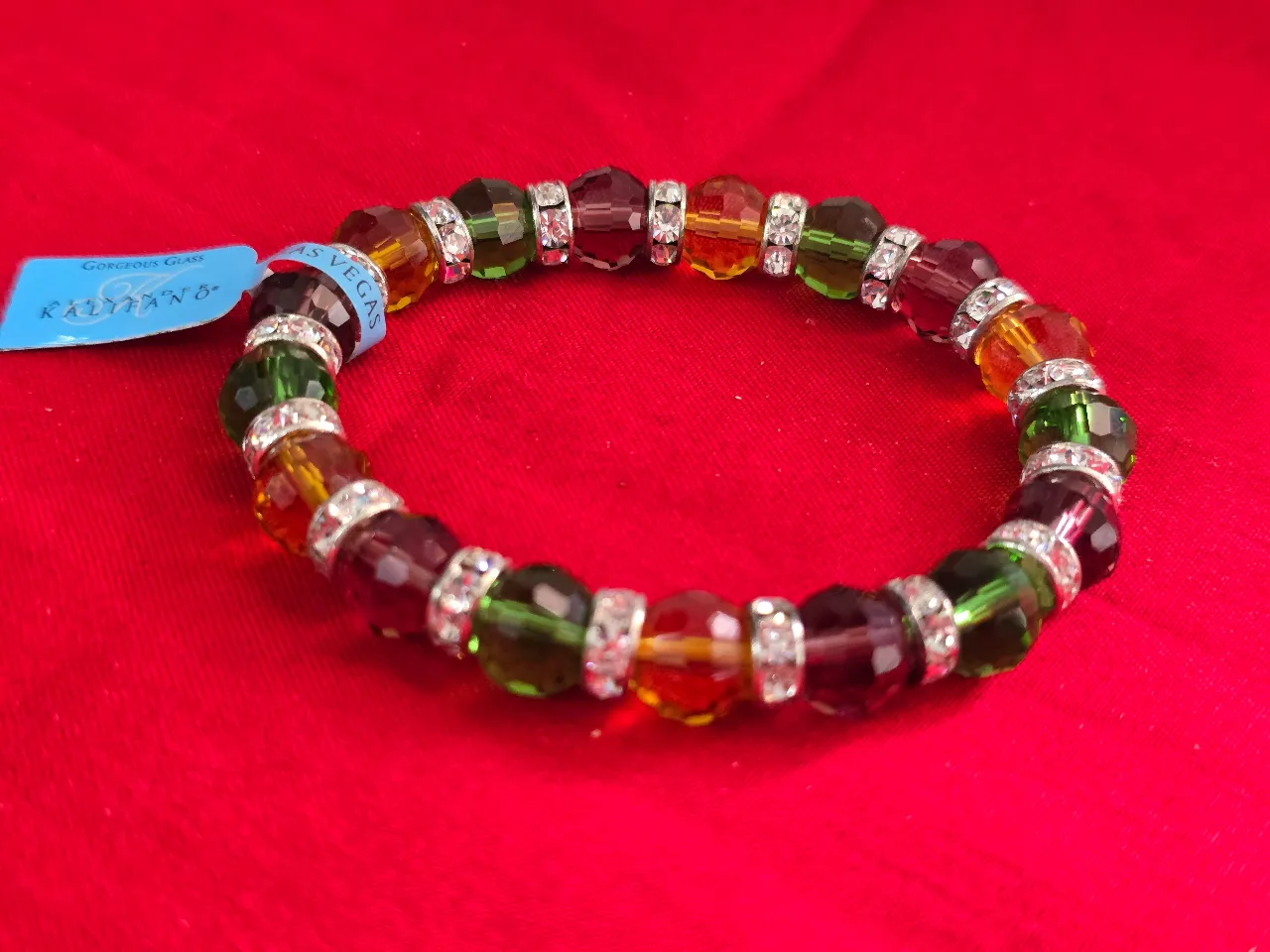 צמיד זכוכית מרהיב עם זירקוניה, תוצרת KALIFANO-LAS VEGAS, קוטר 70 מ"מ צמיד אלסטי