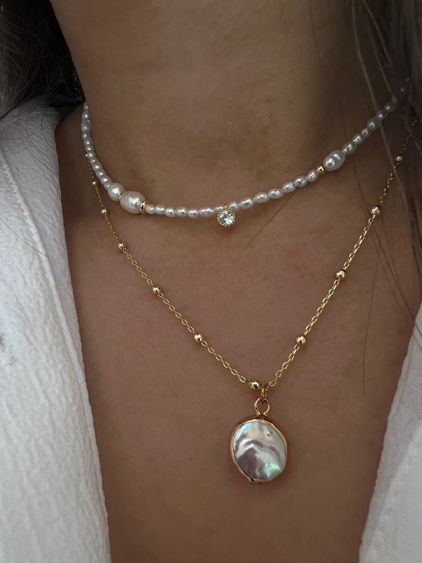 שרשרת ציפוי זהב בשילוב תליון פנינה