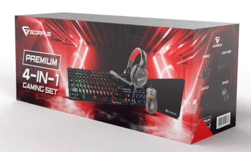 סט גיימינג 4-ב-1 SCORPIUS Premium | מקלדת + עכבר + אוזניות + משטח