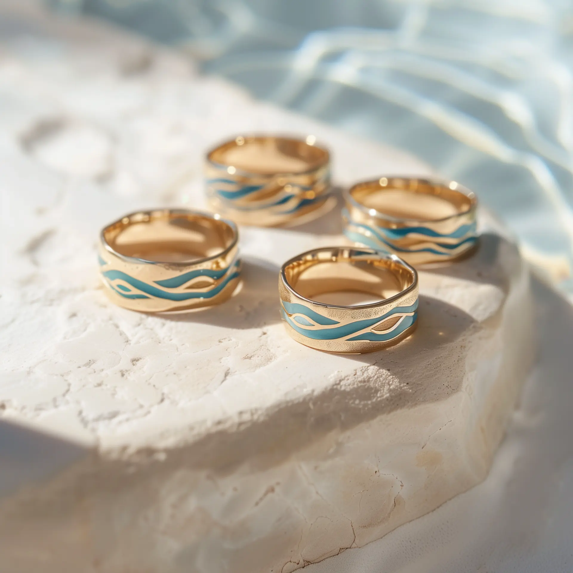 טבעת גלים מצופה זהב – השראה מציורי קיר מצריים