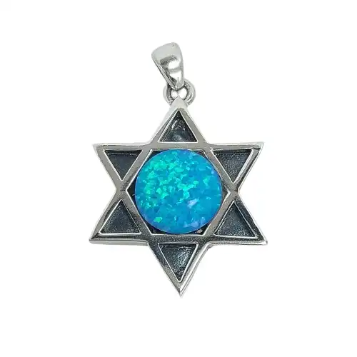 מגן דוד עם אבן אופל כסף925