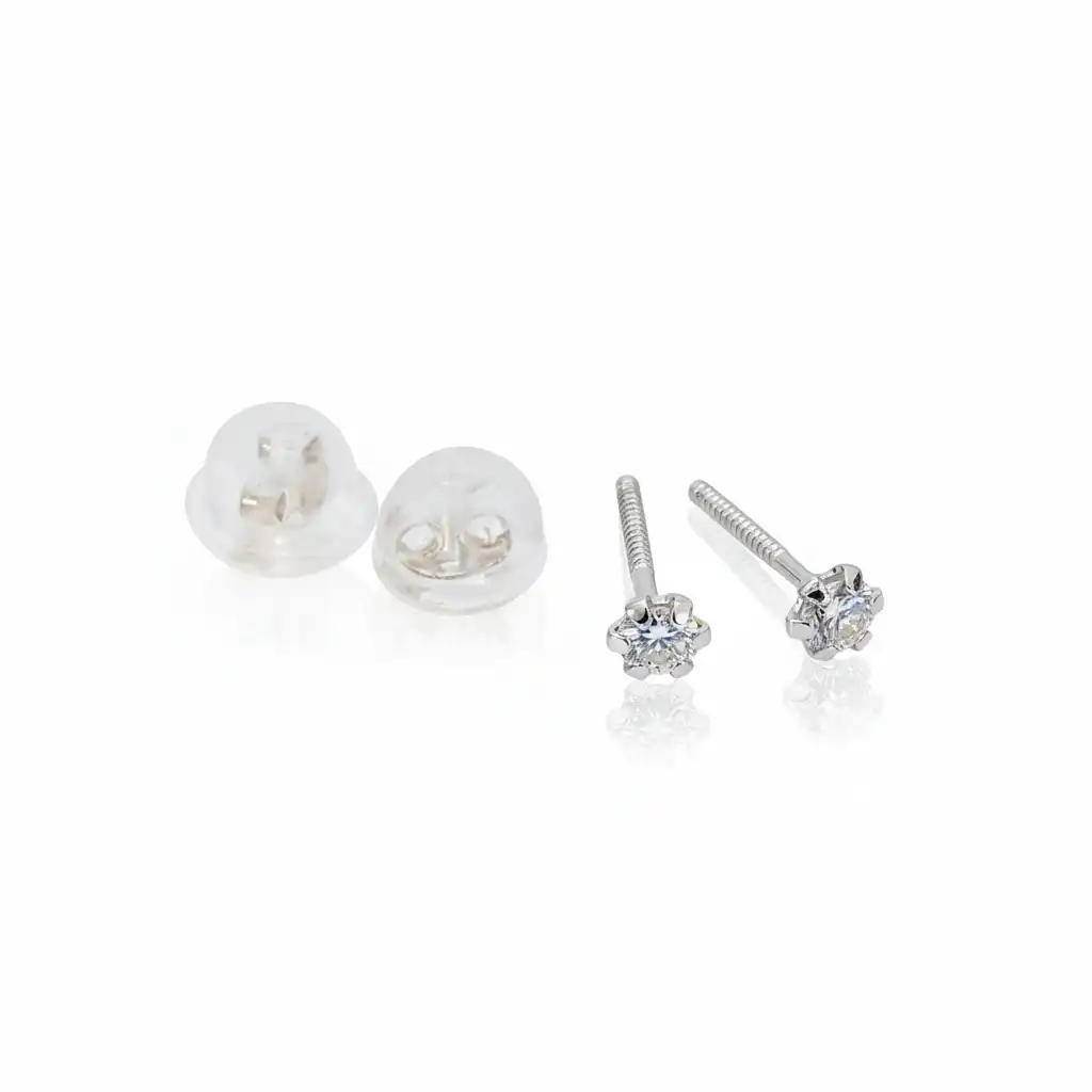 עגילים צמודים לנערה עם אבן זירקון זהב 14 K