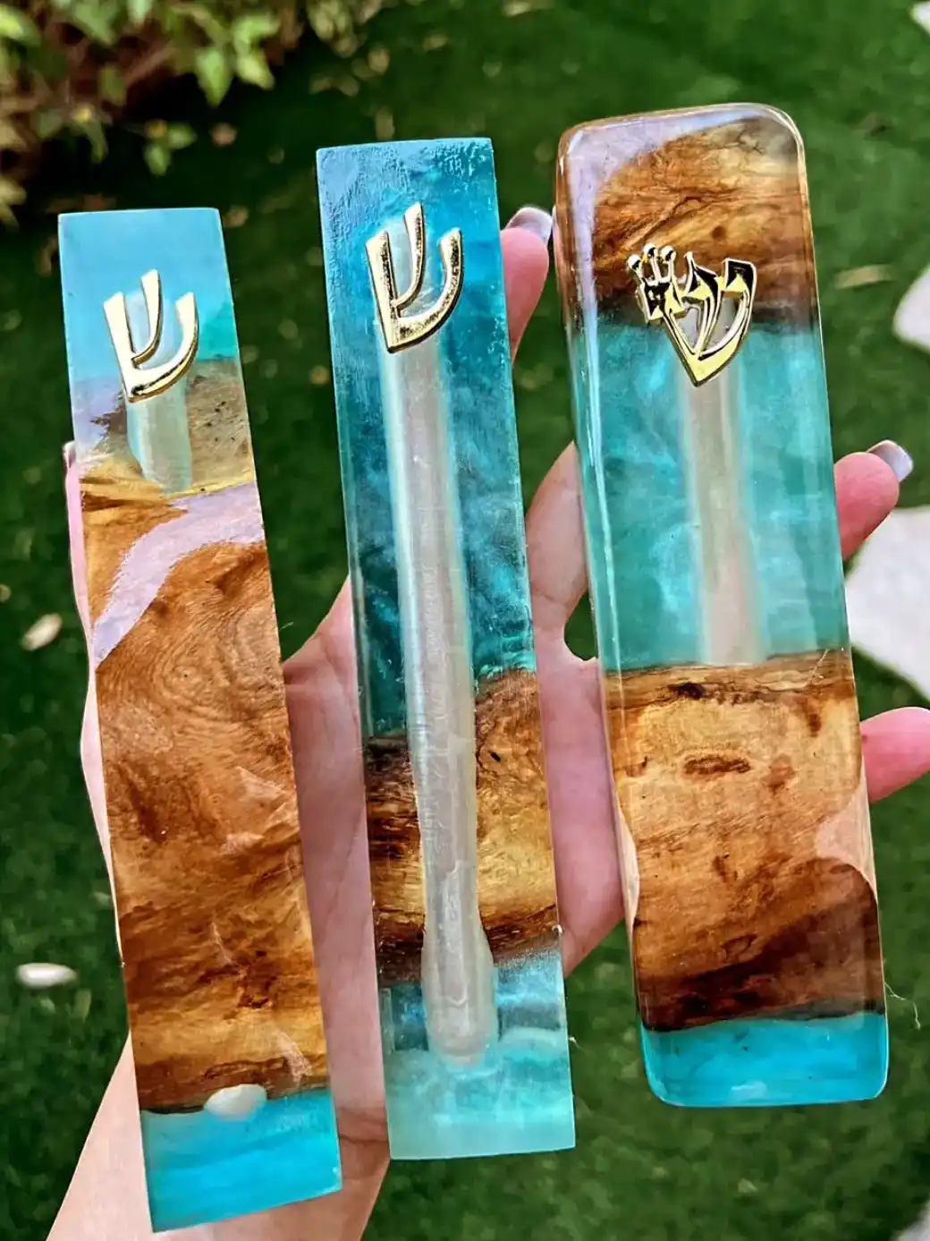 מזוזה עץ משולב אפוקסי 15×3×3 ס"מ