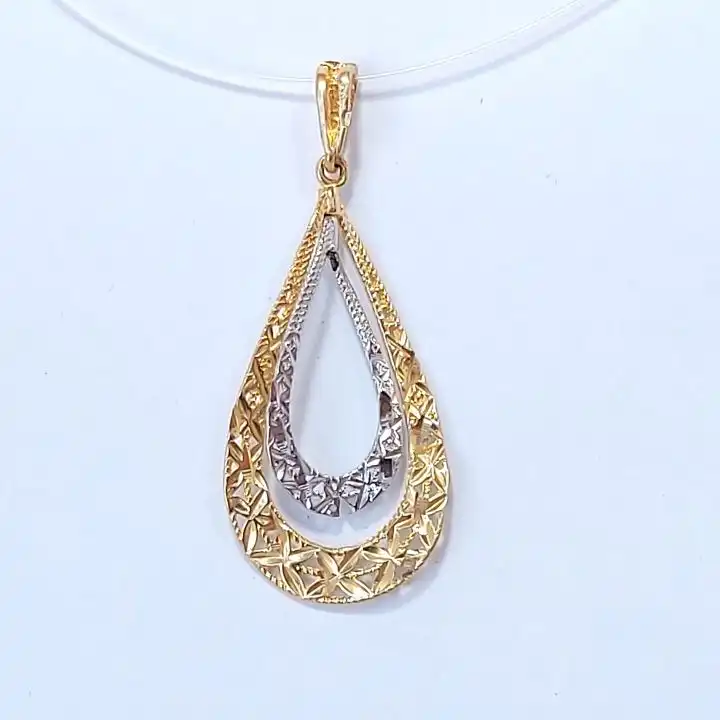 תליון זהב 14K ענק  מודרני בעיצוב תחרה תוצרת איטליה