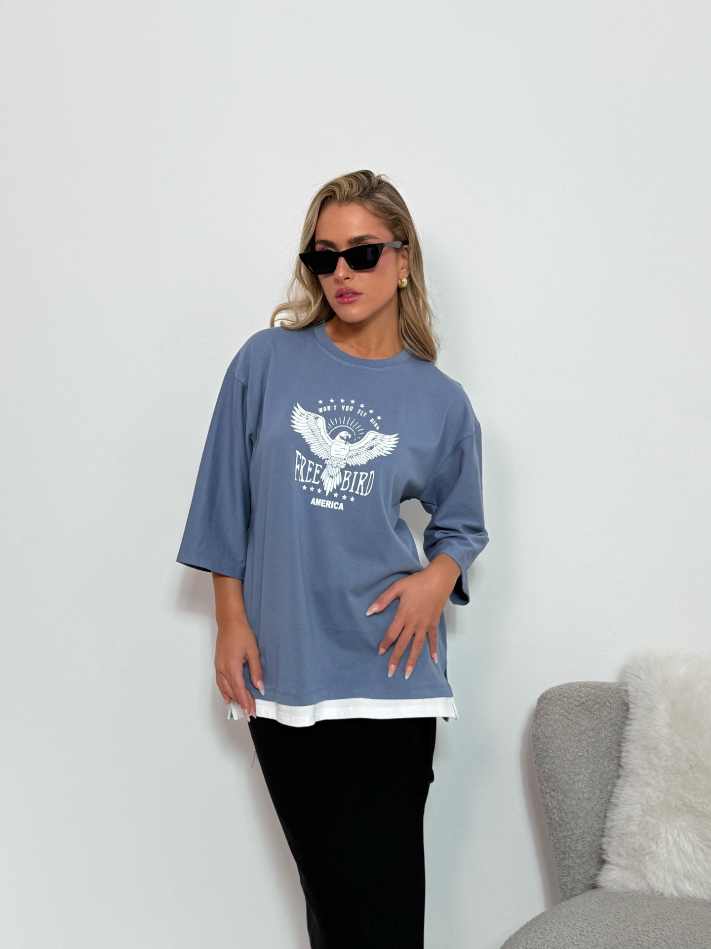 טי שרט מרפק נשר תכלת