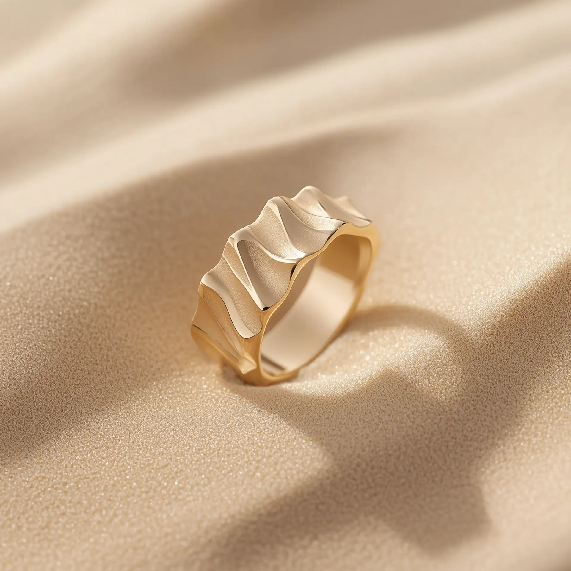 טבעת גברית בעיצוב גלים מוזהבים