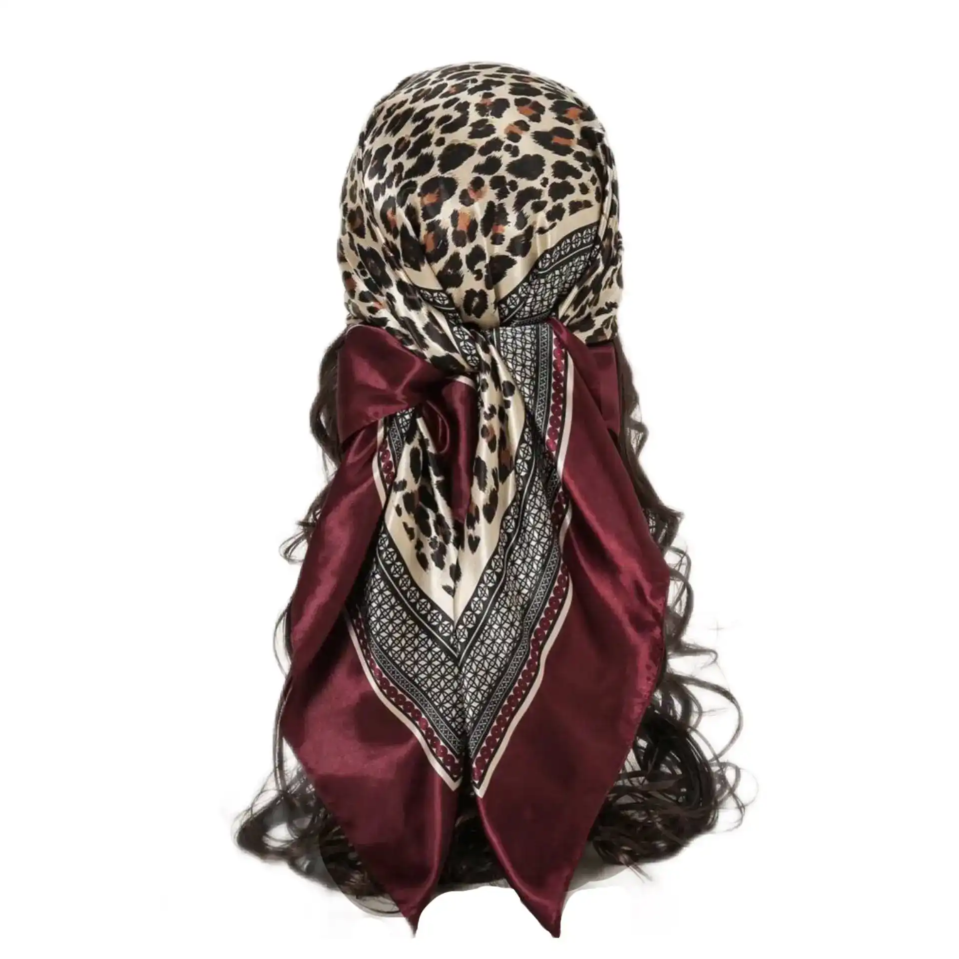 מטפחת הדפס בד סאטן משי - מנומר בורגונדי