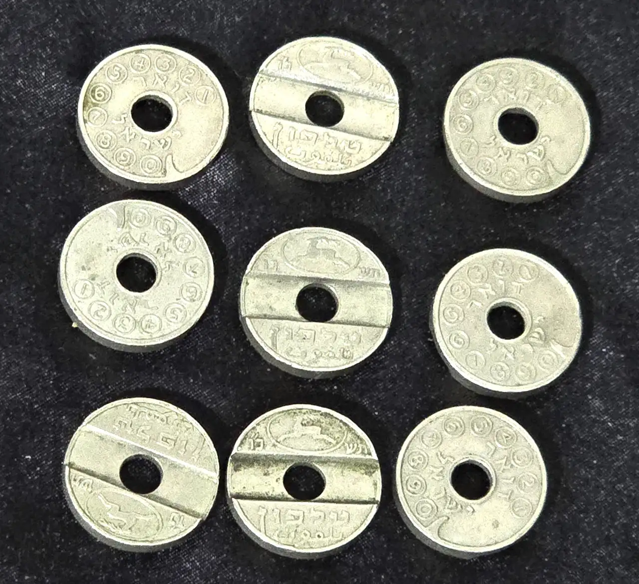 לוט של 9 אסימונים לטלפון שנת 1966 משרד הדאר על האסימונים