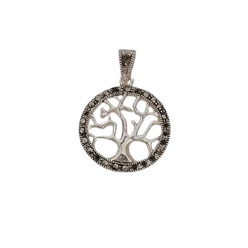 תליון עץ חיים עגול משובץ כסף 925