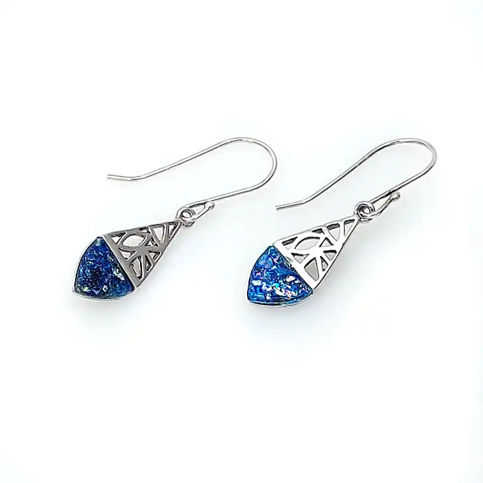 עגילי כסף 925 עם אבן זכוכית רומית