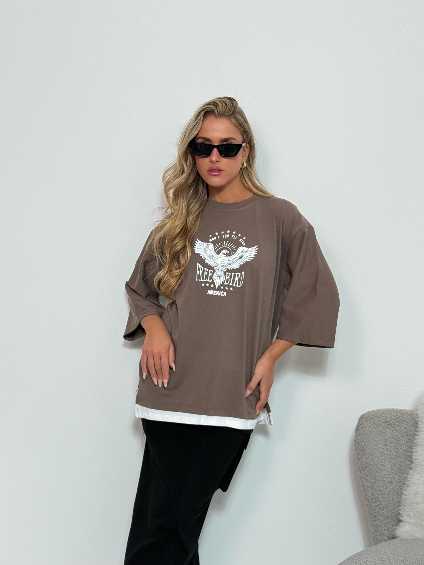 טי שרט מרפק נשר חום