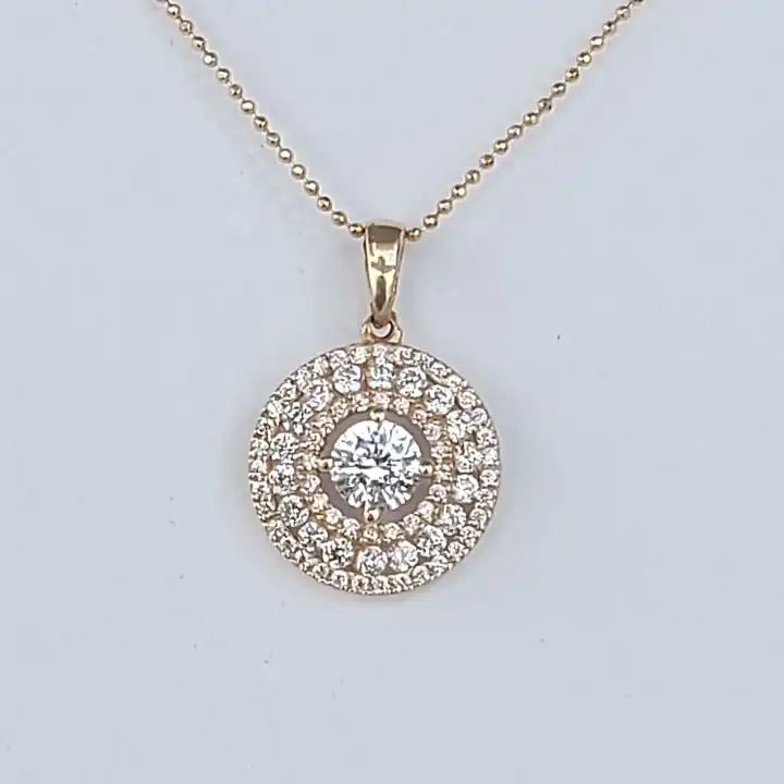 תליון זהב 14K משובץ בזרקוניה  מודרני כולל שרשרת תוצרת איטליה