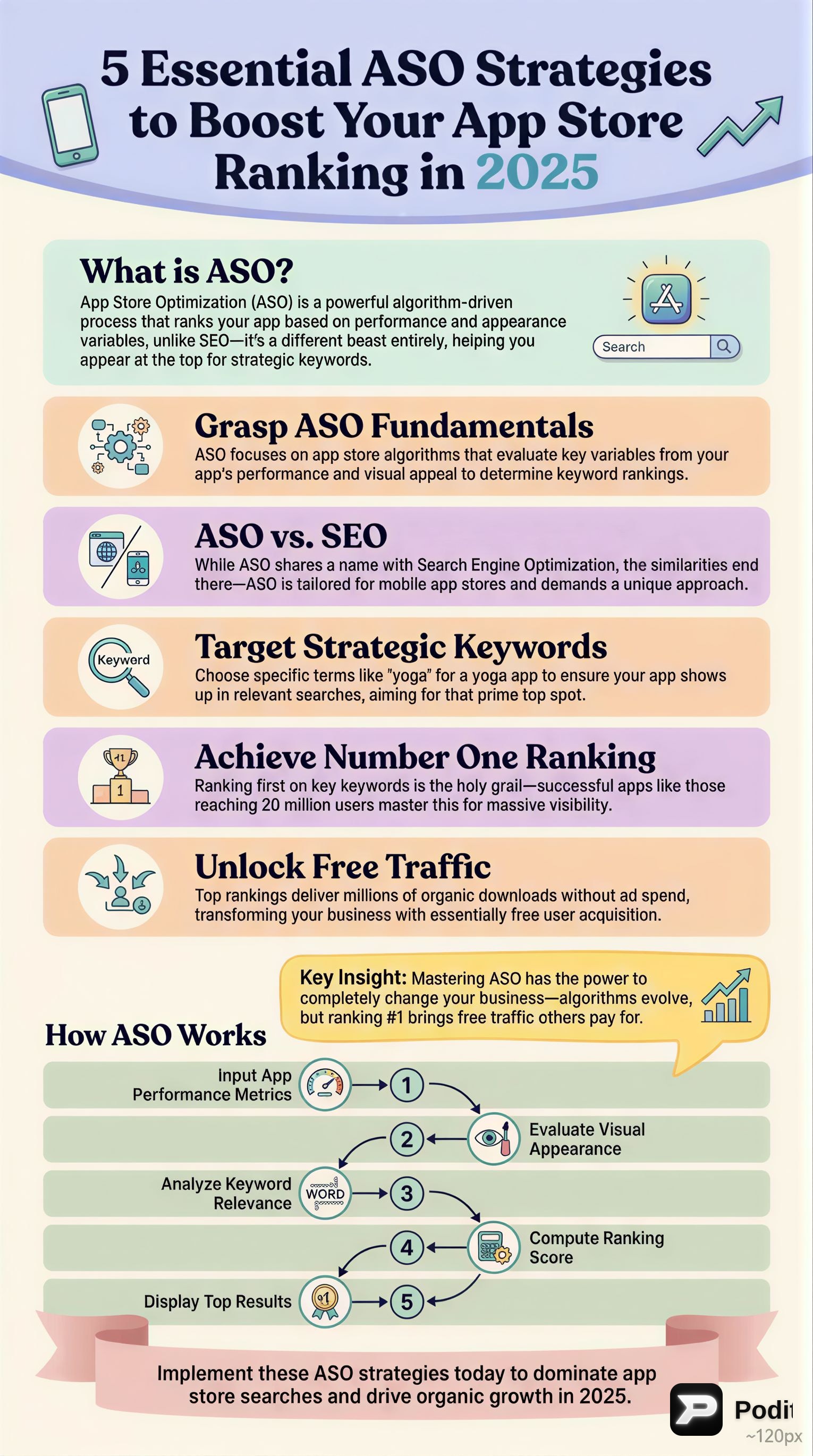 5 ASO Strategies to Boost App Store Ranking in 2025 - görsel özet infografik